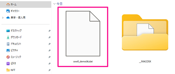 swellデモサイトの着せ替え方法 ステップ6：zipファイルが展開できました