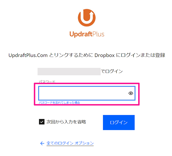 swellおすすめプラグイン UpdraftPlusの使い方 ステップ21：パスワードを入力する